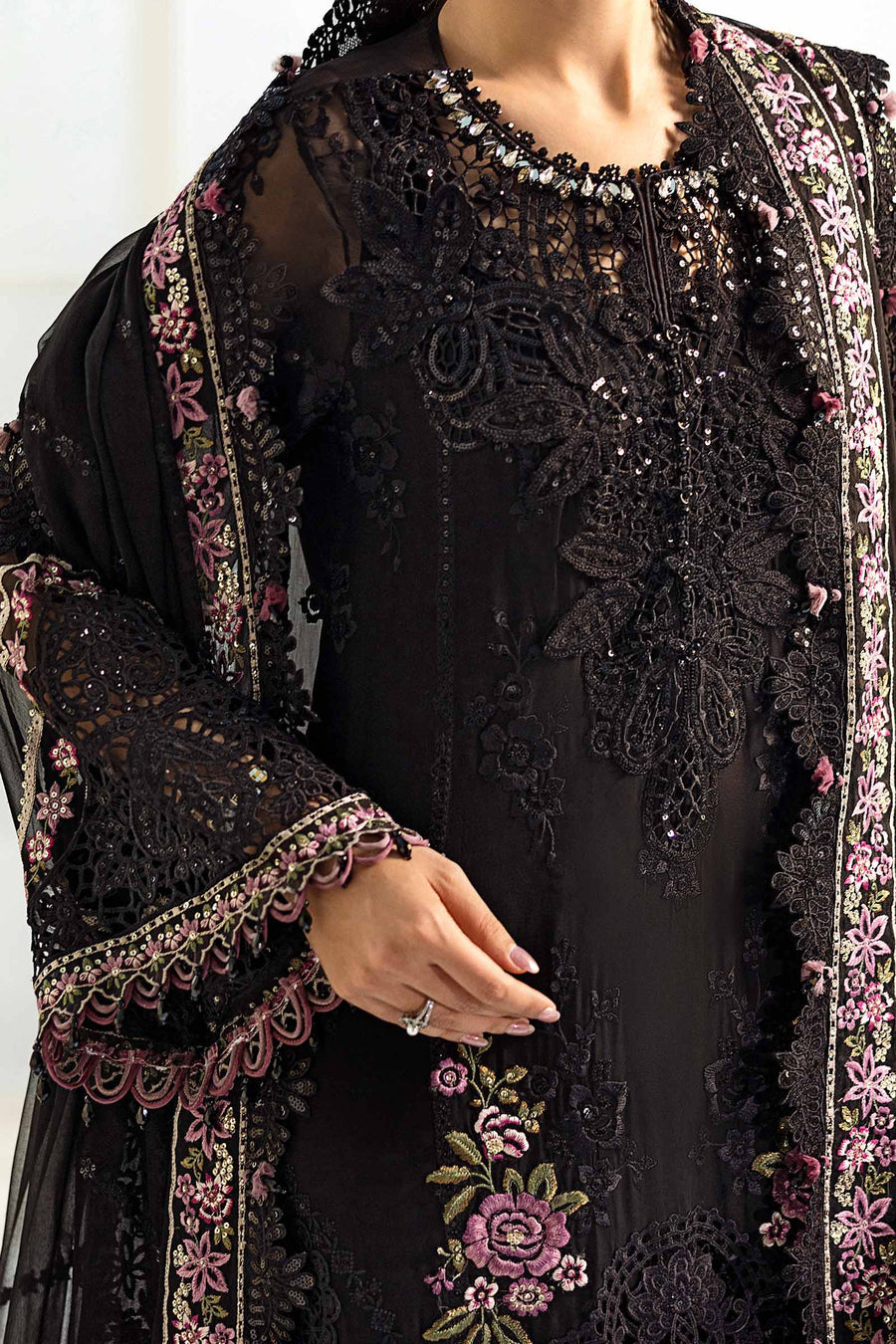 Maeia b - 3 Piece Unstitched Embroidered Chiffon Suit | MPC-25-104