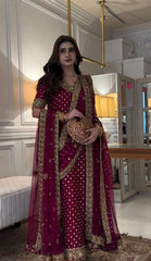 HARIS SHAKEEL | BURGUNDY RED