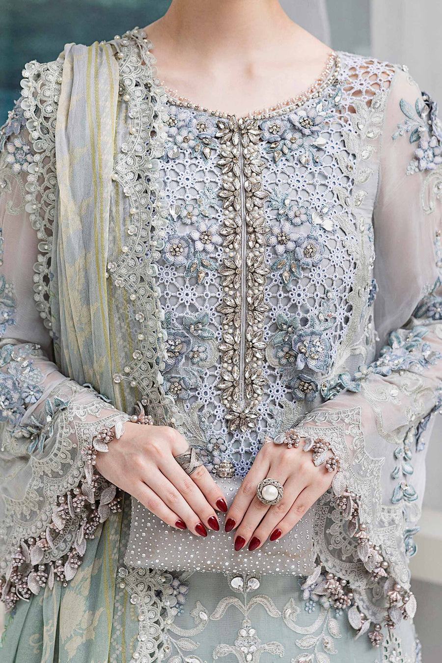 Maria b - 3 Piece Unstitched Embroidered Chiffon Suit | MPC-25-108