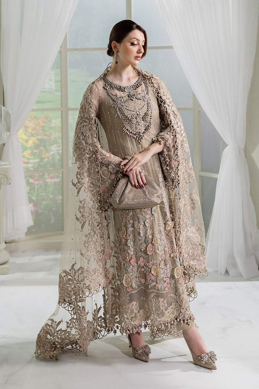 Maria b 3 Piece Unstitched Embroidered Chiffon Suit | MPC-25-107