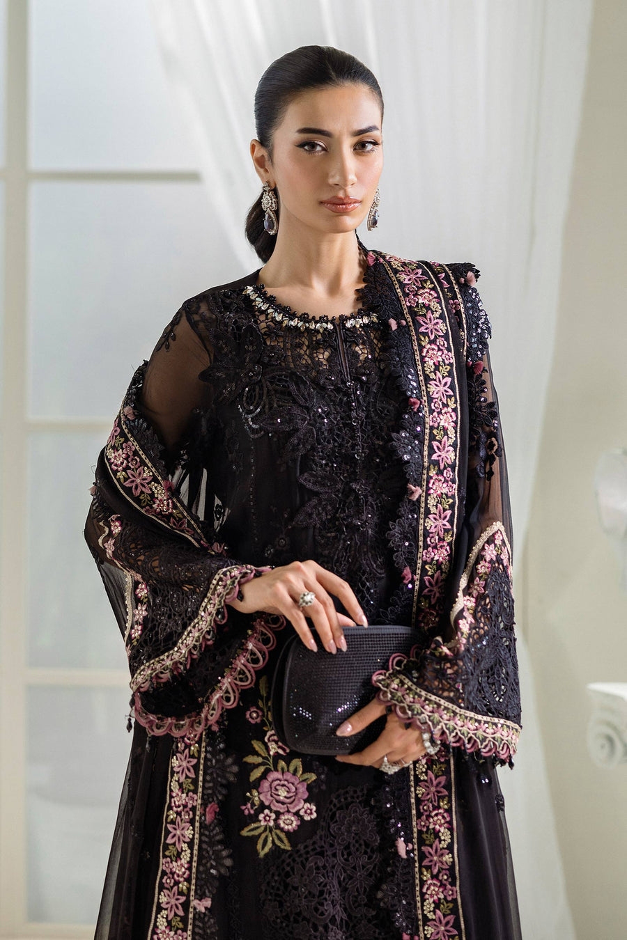 Maeia b - 3 Piece Unstitched Embroidered Chiffon Suit | MPC-25-104
