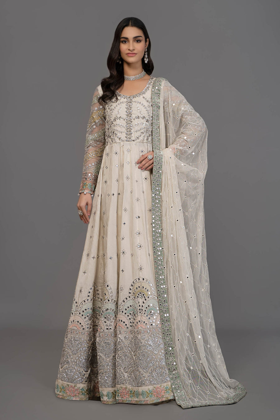 Suit Pearl White and Peach Silver BDS-2502 D2