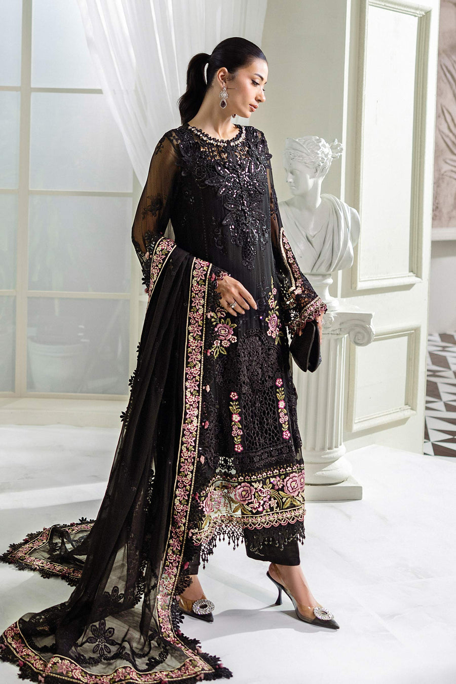 Maeia b - 3 Piece Unstitched Embroidered Chiffon Suit | MPC-25-104