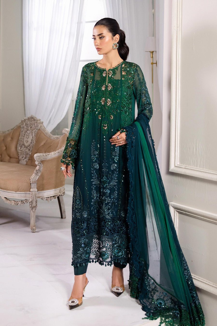 MARIA B - 3 Piece Unstitched Embroidered Chiffon Suit | MPC-25-106