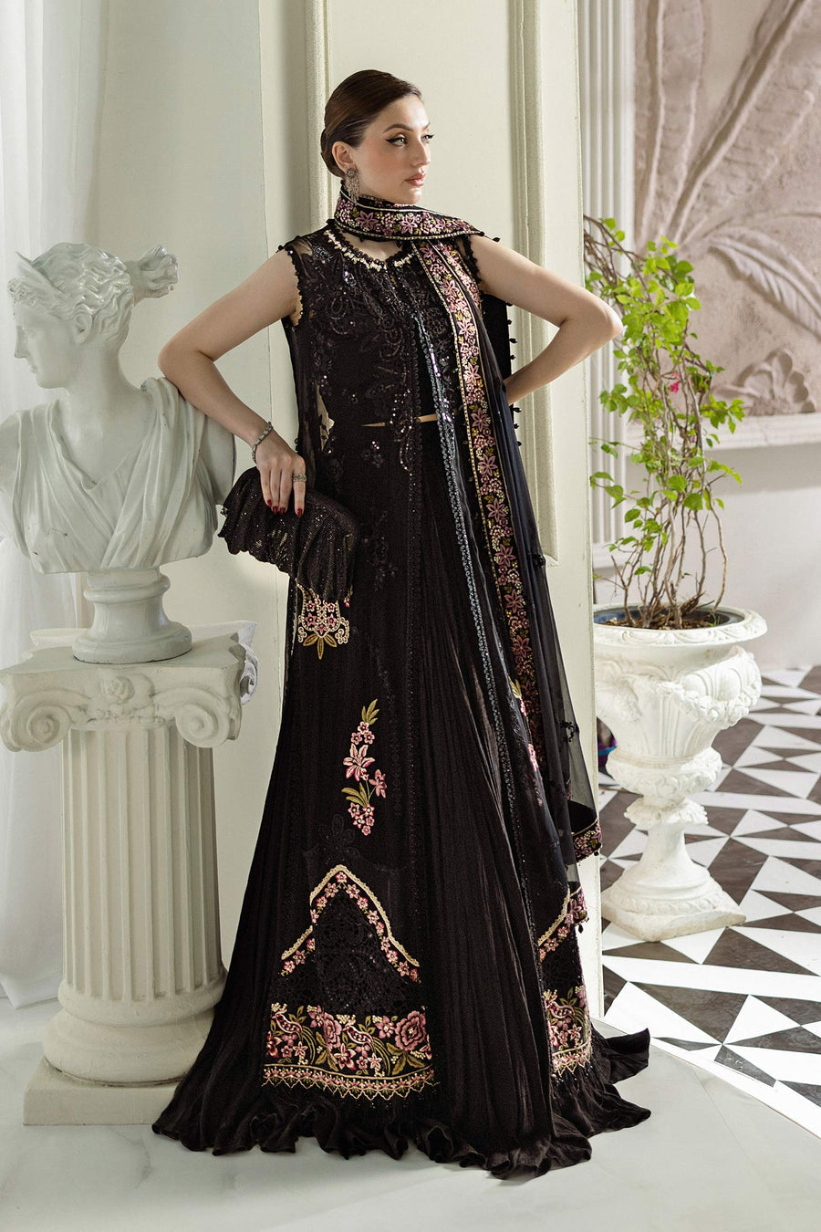 Maeia b - 3 Piece Unstitched Embroidered Chiffon Suit | MPC-25-104