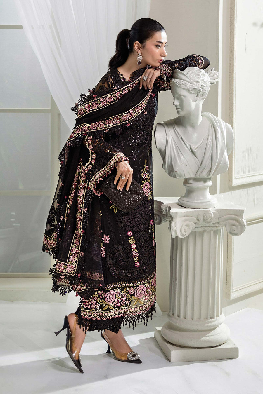 Maeia b - 3 Piece Unstitched Embroidered Chiffon Suit | MPC-25-104