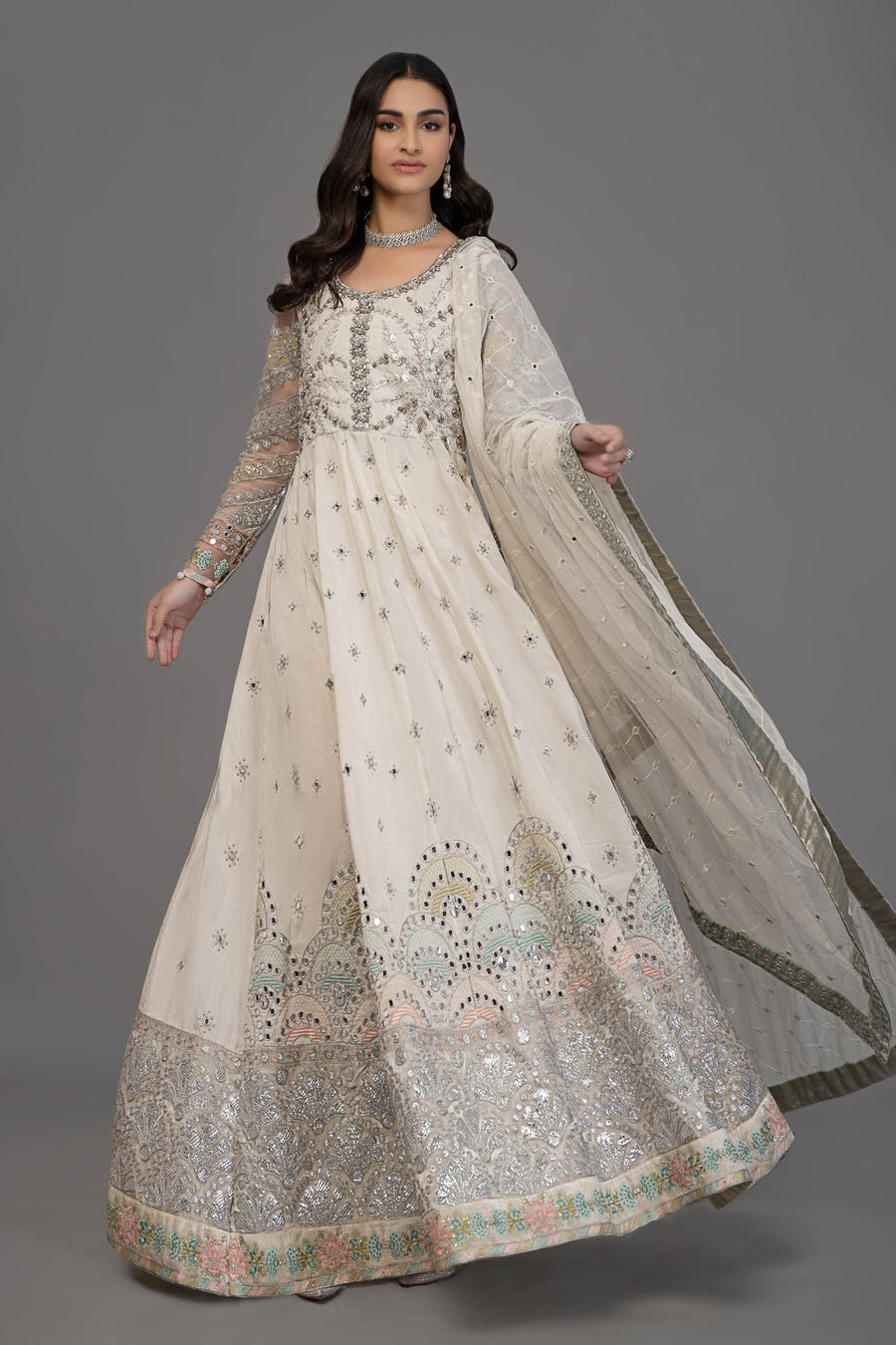 Suit Pearl White and Peach Silver BDS-2502 D2