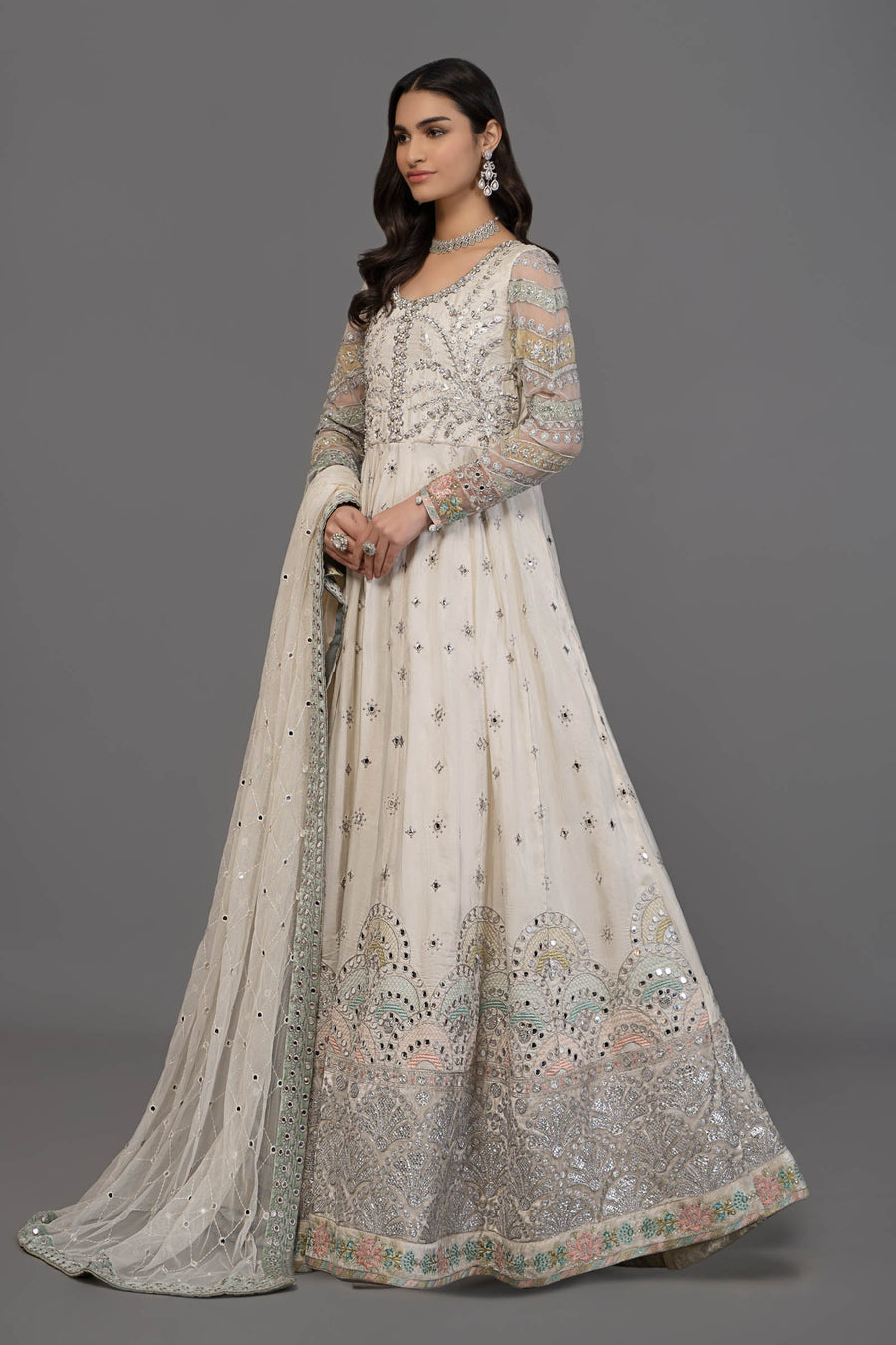 Suit Pearl White and Peach Silver BDS-2502 D2