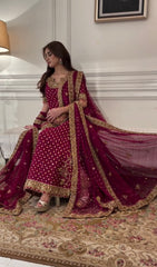 HARIS SHAKEEL | BURGUNDY RED