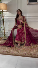 HARIS SHAKEEL | BURGUNDY RED