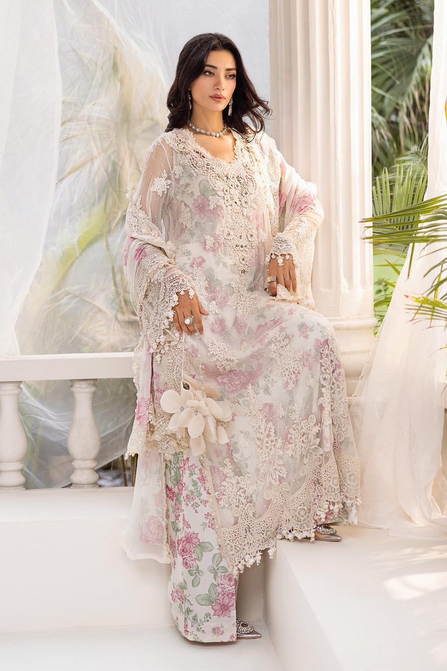 MARIA B - 3 Piece Unstitched Embroidered Chiffon Suit | MPC-25-101